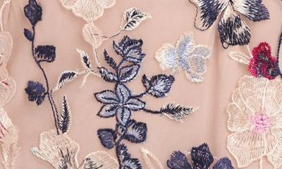 Js Collections Magnolia Floral Embroidery Gown In Rose Gold Multi