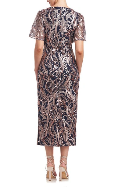 Shop Js Collections Merlina Sequin Embroidered Cocktail Midi Dress In Navy Rose Gold