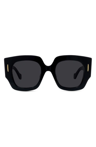 Shop Loewe Anagram 50mm Small Geometric Sunglasses In Shiny Black / Smoke