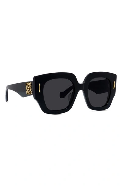 Shop Loewe Anagram 50mm Small Geometric Sunglasses In Shiny Black / Smoke