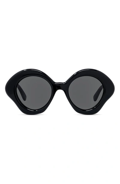 Shop Loewe Curvy 49mm Small Geometric Sunglasses In Shiny Black / Smoke