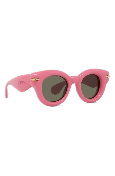 Shop Loewe Inflated Pantos 46mm Small Round Sunglasses In Shiny Pink / Brown
