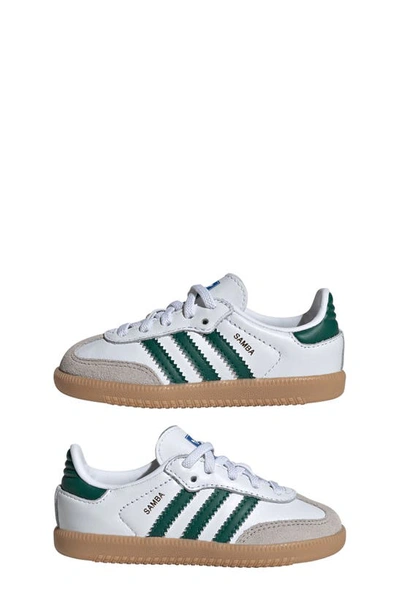 Shop Adidas Originals Kids' Samba Sneaker In White/ Green/ Gum 3