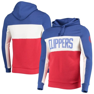 Shop Junk Food Royal/white La Clippers Wordmark Colorblock Fleece Pullover Hoodie