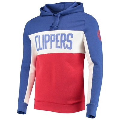 Shop Junk Food Royal/white La Clippers Wordmark Colorblock Fleece Pullover Hoodie