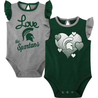 Shop Outerstuff Girls Newborn & Infant Green/gray Michigan State Spartans Spread The Love 2-pack Bodysuit Set
