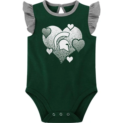 Shop Outerstuff Girls Newborn & Infant Green/gray Michigan State Spartans Spread The Love 2-pack Bodysuit Set