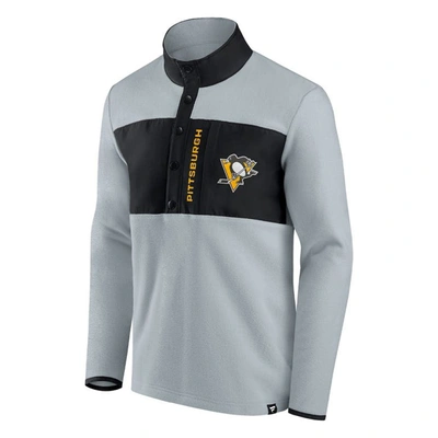 Shop Fanatics Branded Gray/black Pittsburgh Penguins Hockey Polar Fleece Quarter-snap Jacket