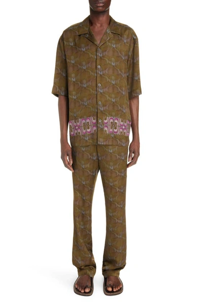 Shop Dries Van Noten Cassi Embroidered Boxy Fit Camp Shirt In Khaki 606