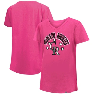 Shop New Era Girls Youth  Pink Colorado Rockies Jersey Stars V-neck T-shirt