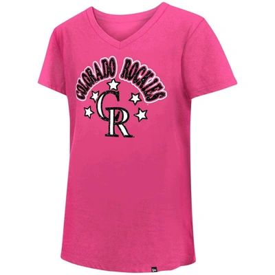 Shop New Era Girls Youth  Pink Colorado Rockies Jersey Stars V-neck T-shirt