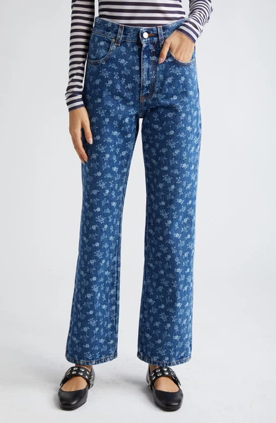 Shop Molly Goddard Dorianna Floral Print Flare Jeans In Blue