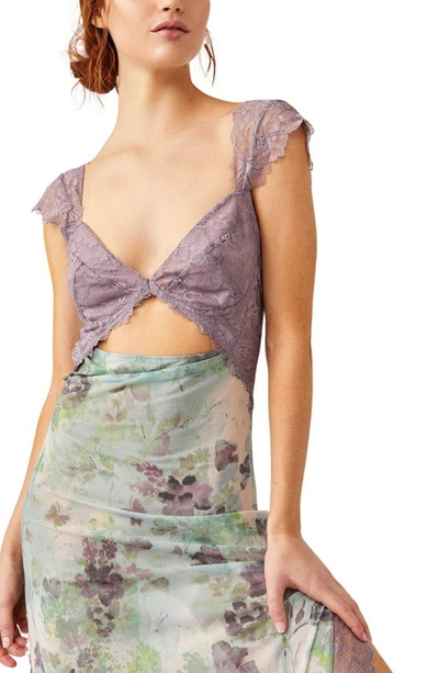 Shop Free People Suddenly Fine Floral Print Cutout Lace Trim Nightgown In Moss Combo