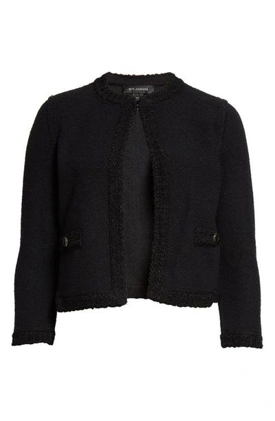 Shop St John Embroidered Bouclé Knit Jacket In Black