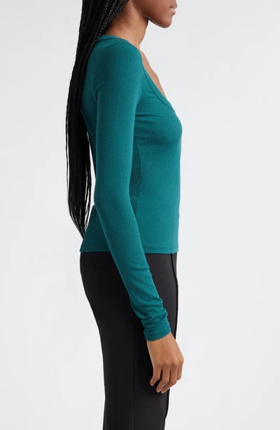 Shop Atm Anthony Thomas Melillo Scoop Neck Long Sleeve Rib Top In Forest