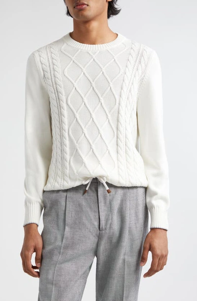 Shop Brunello Cucinelli Marinaio Cotton Cable Sweater In White