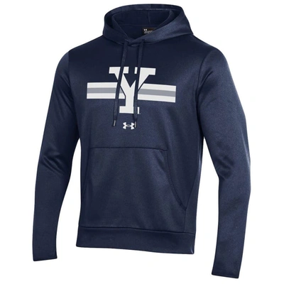 Shop Under Armour Navy Yale Bulldogs Logo Stripe Fleece Pullover Hoodie