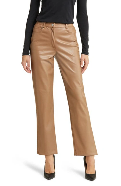 Shop Halogen 5-pocket Faux Leather Pants In Deep Taupe