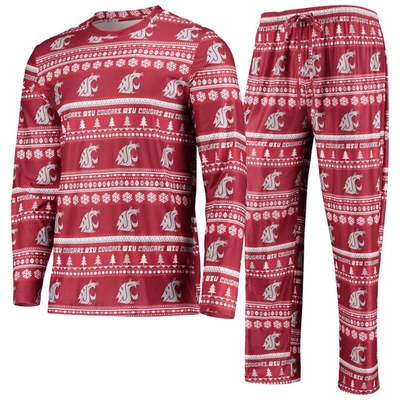 Shop Concepts Sport Crimson Washington State Cougars Ugly Sweater Long Sleeve T-shirt And Pants Sleep Set