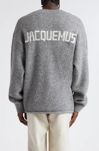 Jacquemus Jacquard Logo Alpaca Sweater In Grey