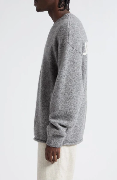 Jacquemus Jacquard Logo Alpaca Sweater In Grey
