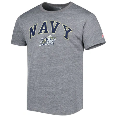 Shop League Collegiate Wear Heather Gray Navy Midshipmen 1965 Arch Victory Falls Tri-blend T-shirt