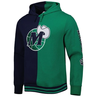 Shop Mitchell & Ness Navy/green Dallas Mavericks Hardwood Classics Split Pullover Hoodie