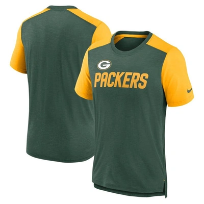 Shop Nike Heathered Green/heathered Gold Green Bay Packers Color Block Team Name T-shirt In Heather Green