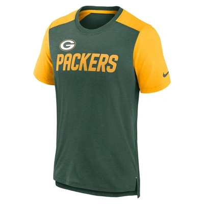 Shop Nike Heathered Green/heathered Gold Green Bay Packers Color Block Team Name T-shirt In Heather Green