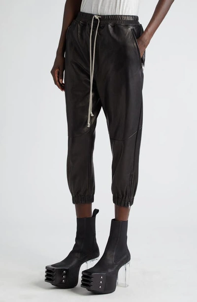 Shop Rick Owens Crop Leather Joggers In Black