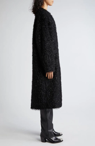 Shop Stine Goya Alec Metallic Sweater Coat In Fluffy Black