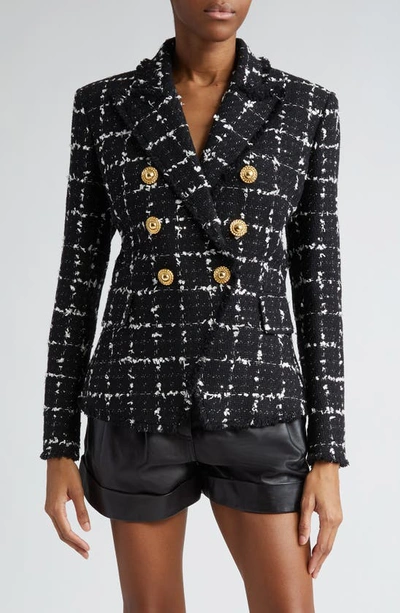 Shop Balmain Check Tweed Six-button Jacket In Black Multi