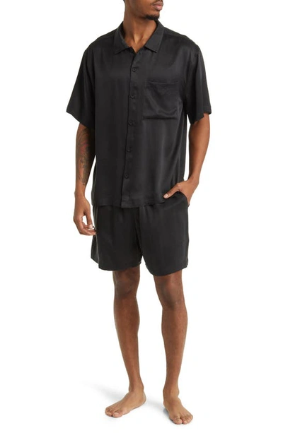 Shop Lunya Washable Silk Button-up Short Pajamas In Immersed Black