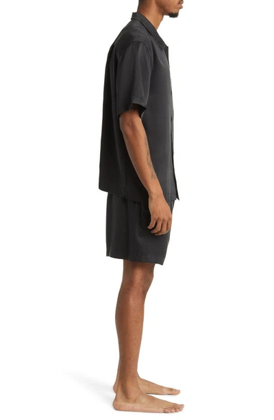 Lunya Washable Silk Button-up Short Pajamas In Immersed Black