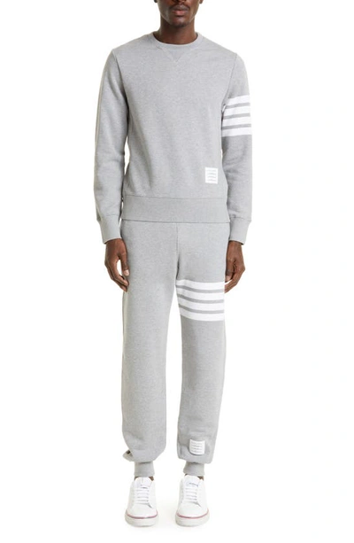 Shop Thom Browne Stripe Sleeve Sweatshirt In Light Grey