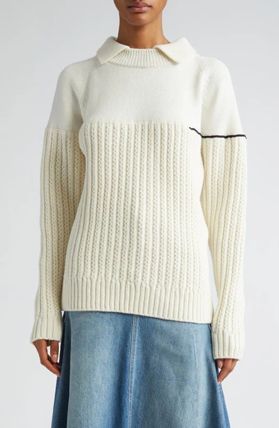Shop Victoria Beckham Collared Lambswool Mixed Stitch Sweater In Natural