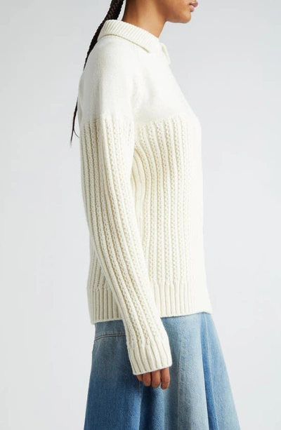 Shop Victoria Beckham Collared Lambswool Mixed Stitch Sweater In Natural