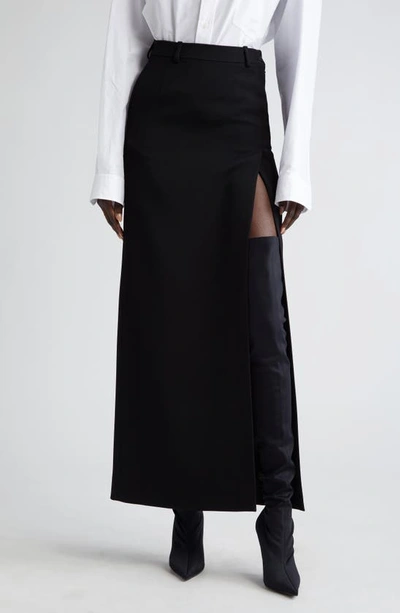 Shop Balenciaga Slit Tailored Stretch Wool Midi Skirt In Black