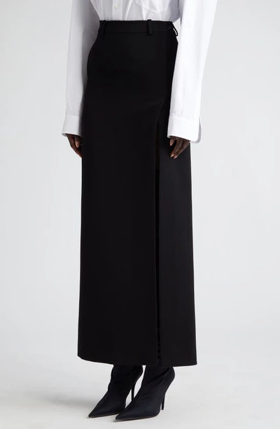 Shop Balenciaga Slit Tailored Stretch Wool Midi Skirt In Black