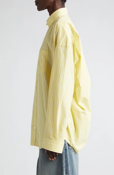 Shop Balenciaga Stripe Cocoon Poplin Button-up Shirt In Light Yellow/ White