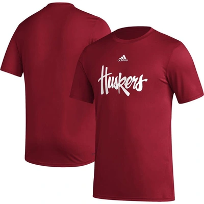 Shop Adidas Originals Adidas Scarlet Nebraska Huskers Basics Secondary Pre-game Aeroready T-shirt