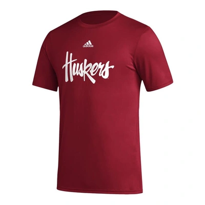 Shop Adidas Originals Adidas Scarlet Nebraska Huskers Basics Secondary Pre-game Aeroready T-shirt