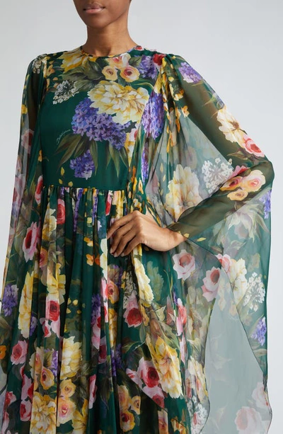 Shop Dolce & Gabbana Garden Floral Print Long Sleeve Silk Chiffon Maxi Dress In Hv4ybgiardino Fdo Verde