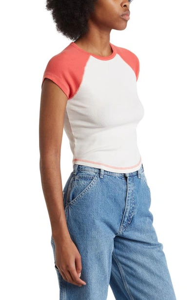 Shop Bdg Urban Outfitters Contrast Raglan Sleeve T-shirt In White/ Coral