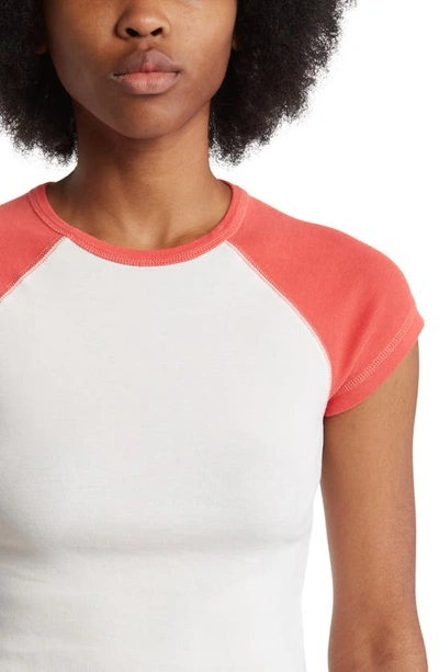 Shop Bdg Urban Outfitters Contrast Raglan Sleeve T-shirt In White/ Coral