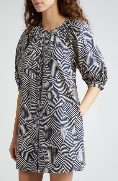 Shop Staud Vincent Abstract Stripe Cotton Minidress In Navy Mosaic