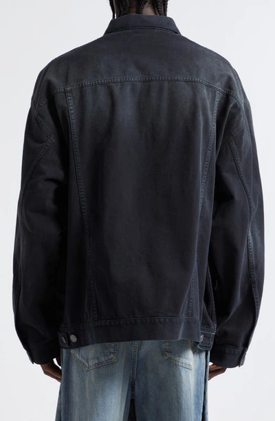 Shop Balenciaga Sticker Oversize Denim Jacket In Soft Black Left Hand Denim