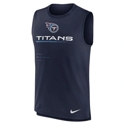 Shop Nike Navy Tennessee Titans Muscle Trainer Tank Top
