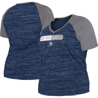 Shop New Era Navy New York Yankees Plus Size Space Dye Raglan V-neck T-shirt