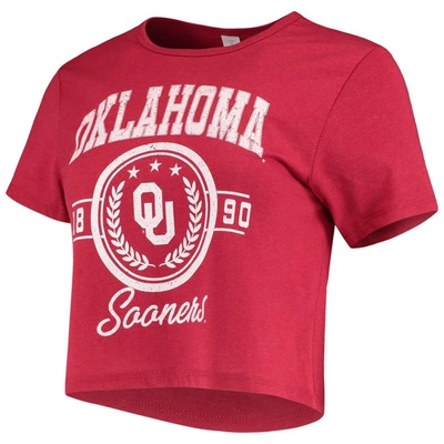 Shop Zoozatz Crimson Oklahoma Sooners Core Laurels Cropped T-shirt